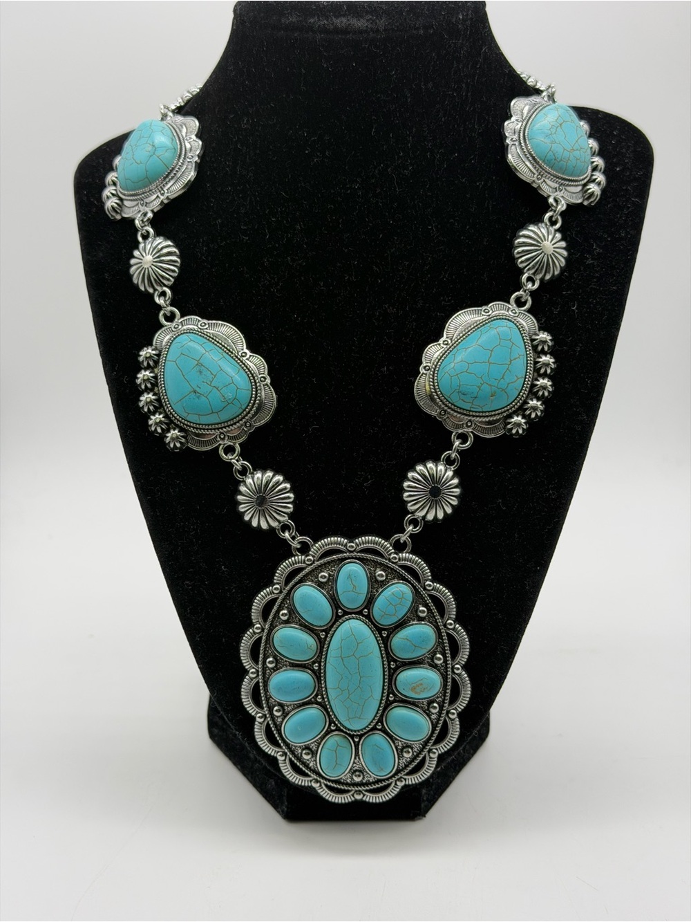 Turquoise & Silver Like Necklace & Earrings Set NWT